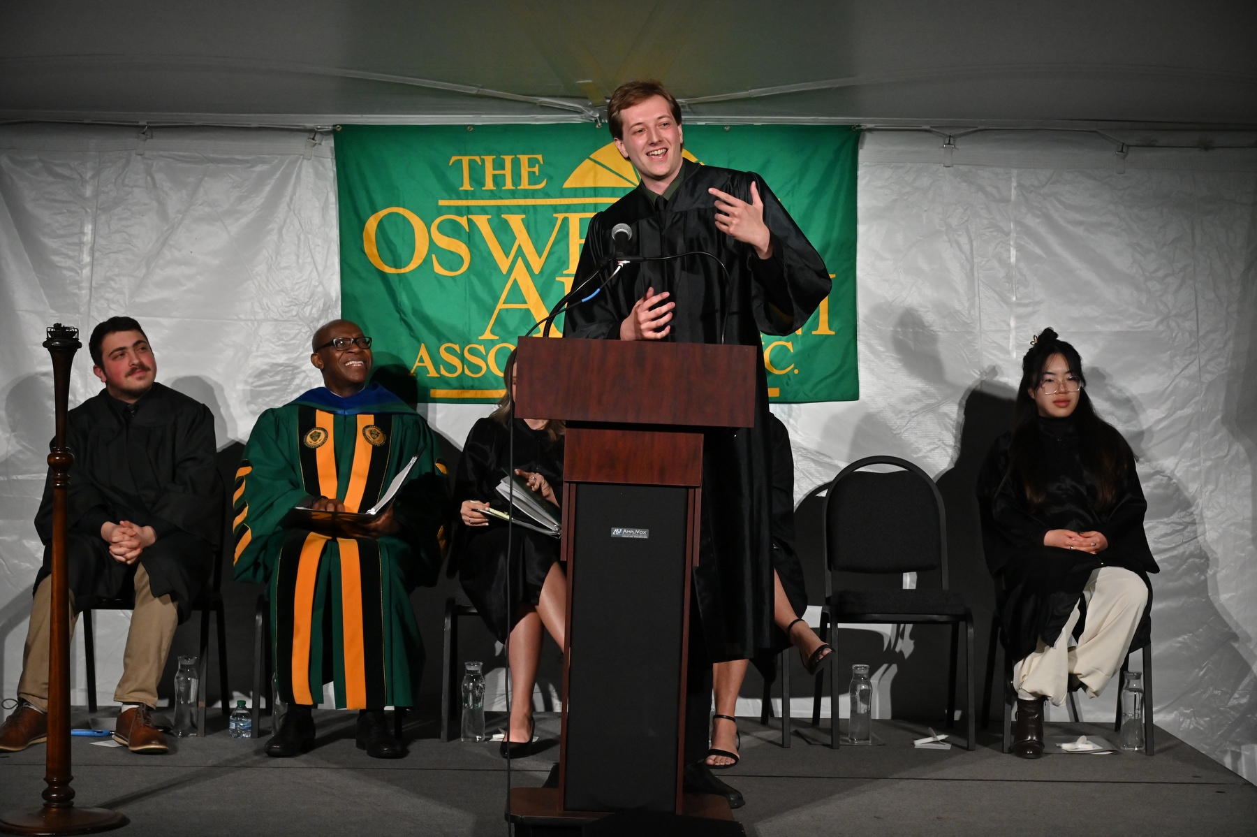 Graduating senior Jonah Hawthorne described the meaningful nature of his Oswego journey in a Torchlight speech that drew cheers, laughs and tears from those in attendance on May 15.