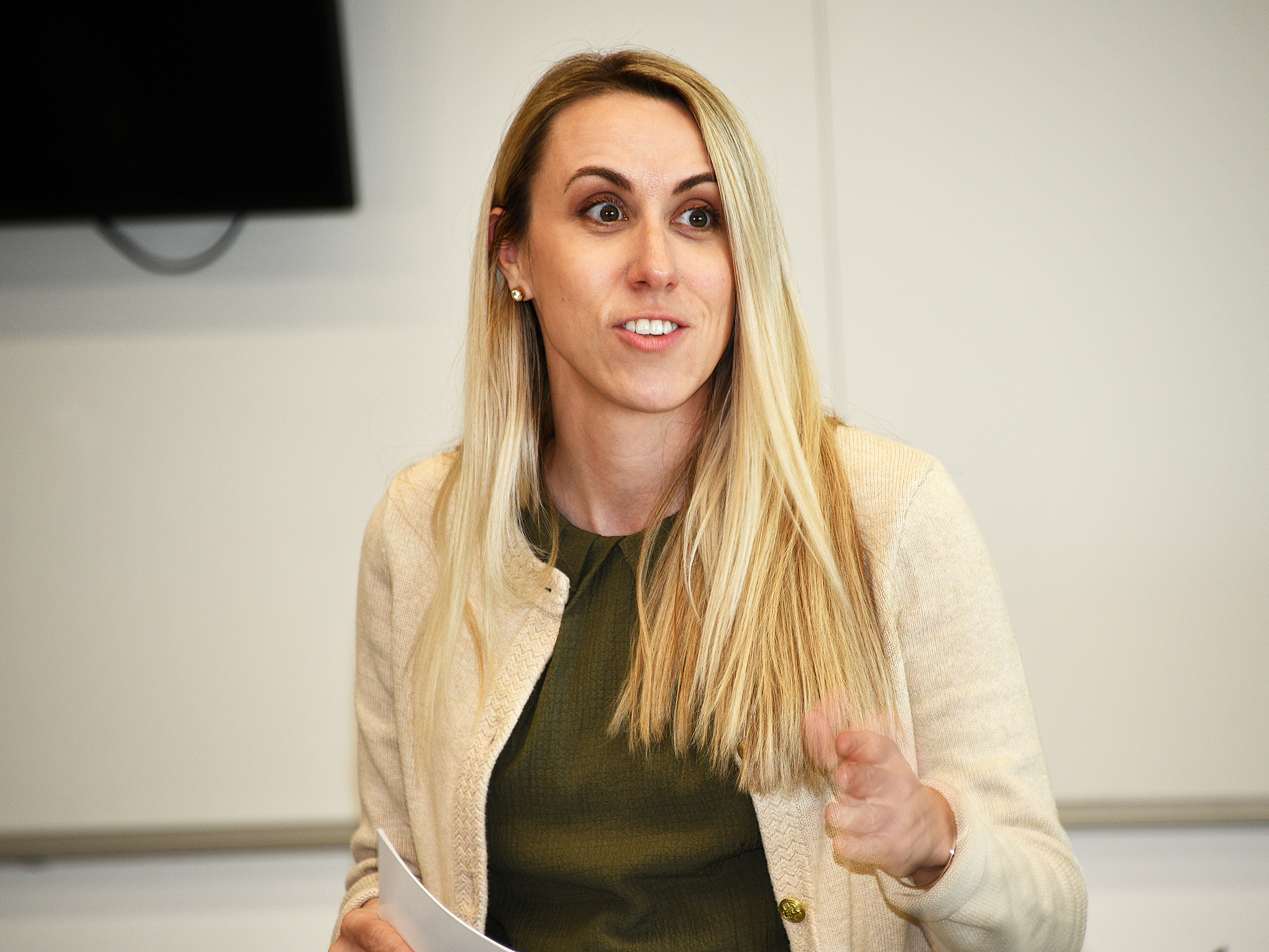 Veronica Farrell speaks during an Emerging Leaders Unit in SUNY Upstate, where she works and serves as the unit's chair.