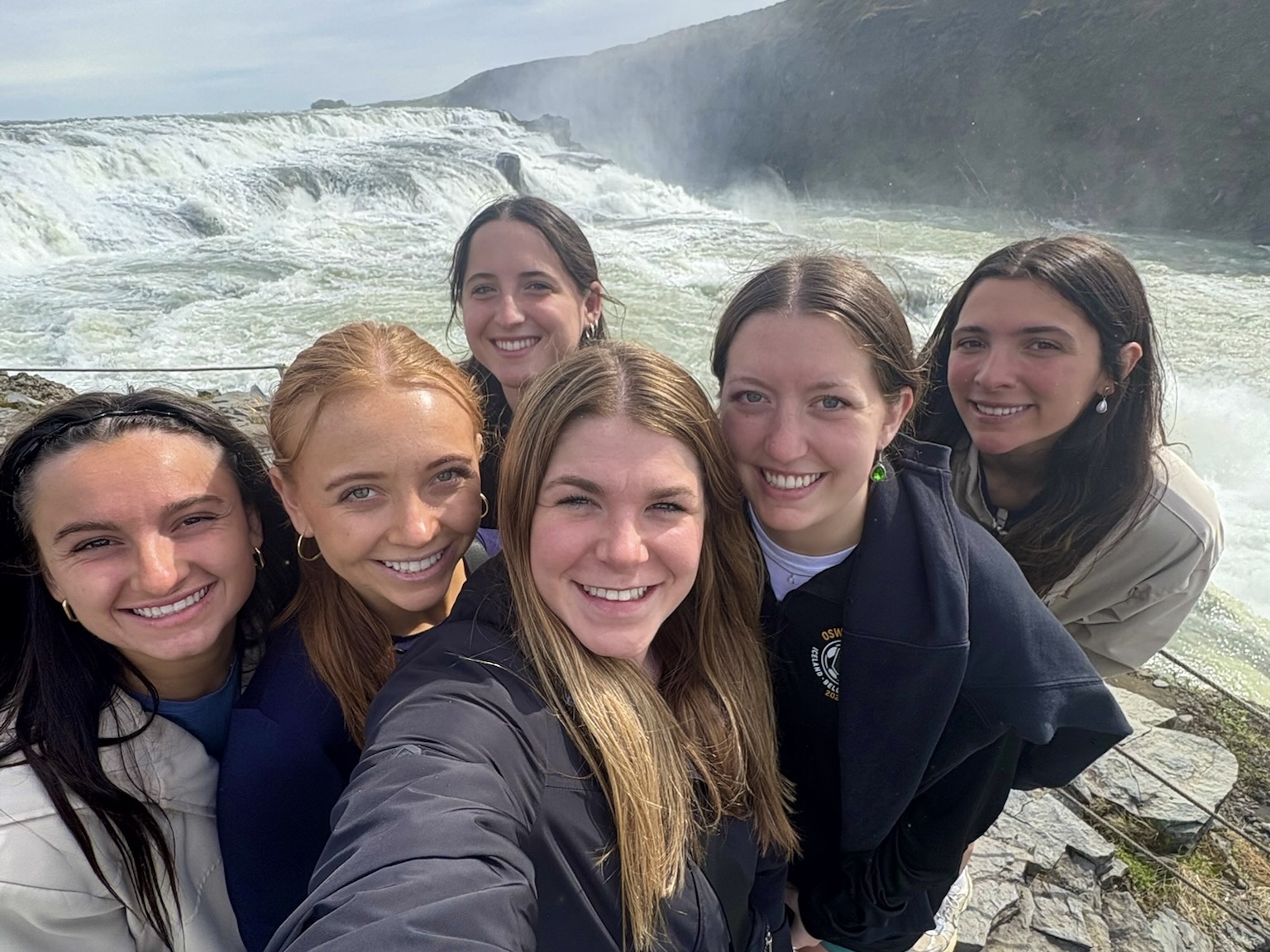 SUNY Oswego's women's soccer team visits the Gullfoss waterfall in Iceland. SUNY Oswego's women's soccer team visits the Gullfoss waterfall in Iceland.