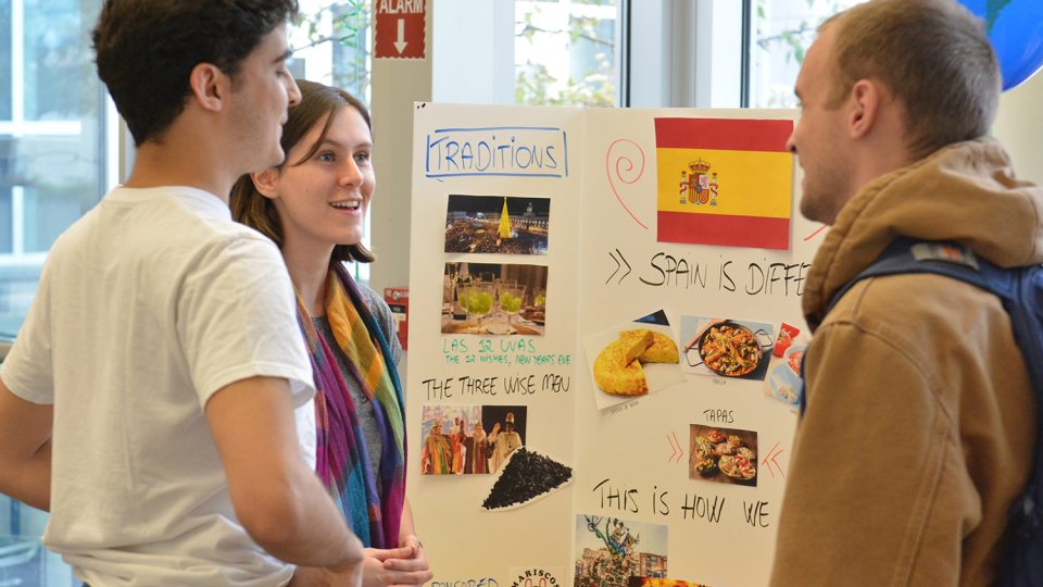 Students discuss international culture, cuisine, customs