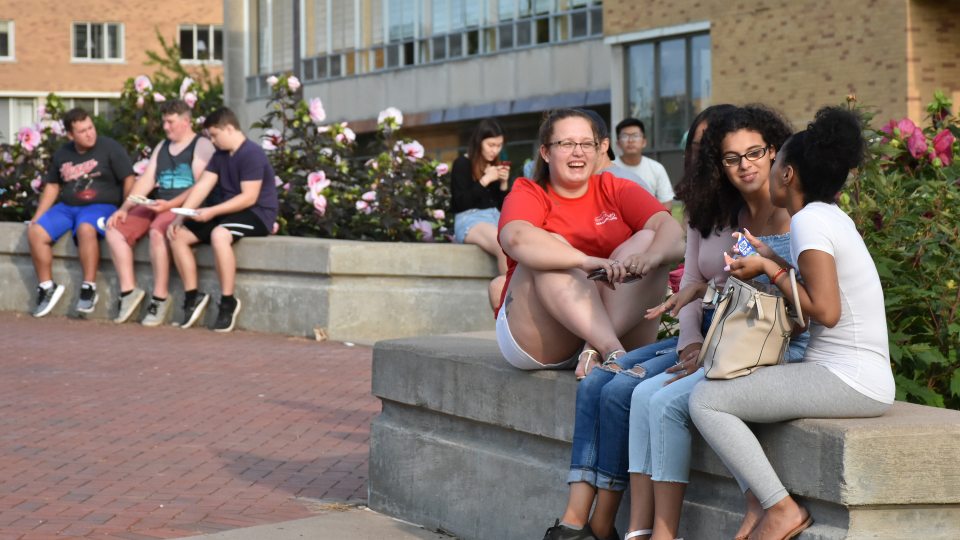 Students talk during Welcome Picnic