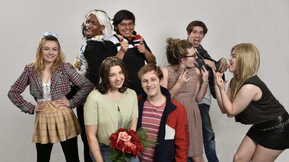The cast of The Wedding Singer hams it up for a promotional photo