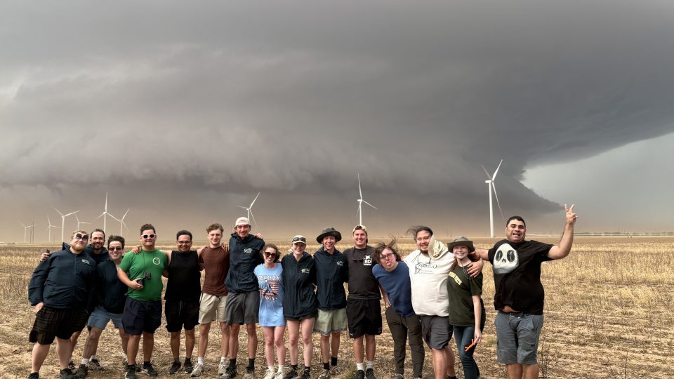 SUNY Oswego storm-chasing students pause (from a safe distance) with a supercell near Tahoka, Texas