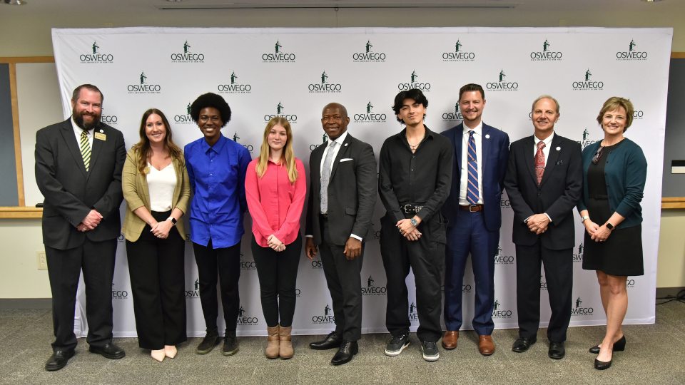 Students and representatives of SUNY Oswego, SUNY and others came together on Oct. 21 to celebrate the launch of Advancing Completion through Engagement (ACE) program supporting student success