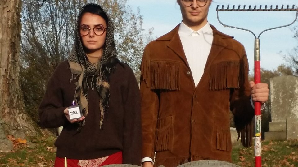 Students looking a bit spooky in the cemetery