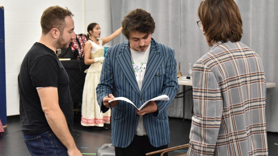 Production rehearsal for student play The Importance of Being Earnest
