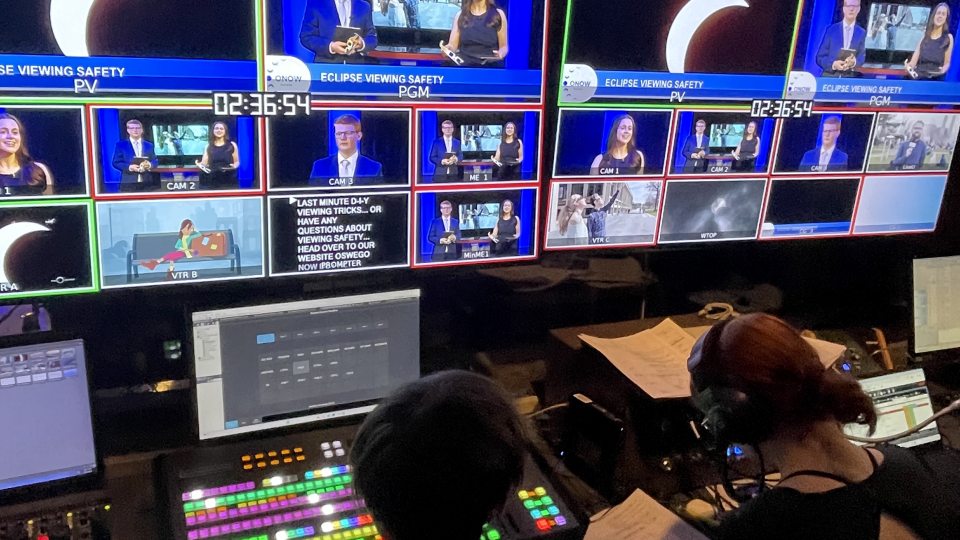 A view of the control room during Oswego student-run eclipse special