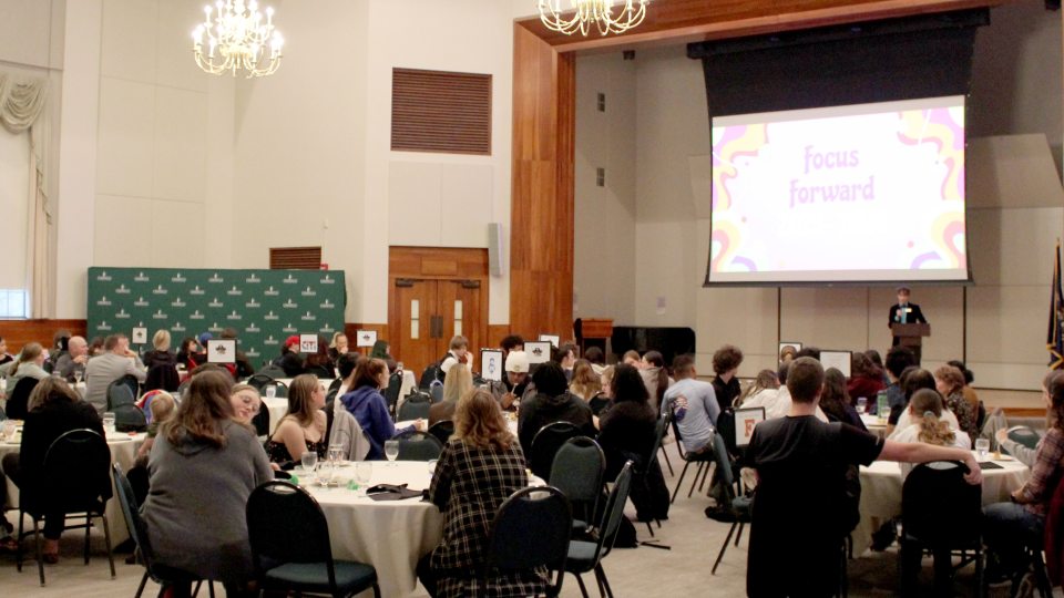 A full Sheldon Hall ballroom for the Focus Forward recognition dinner