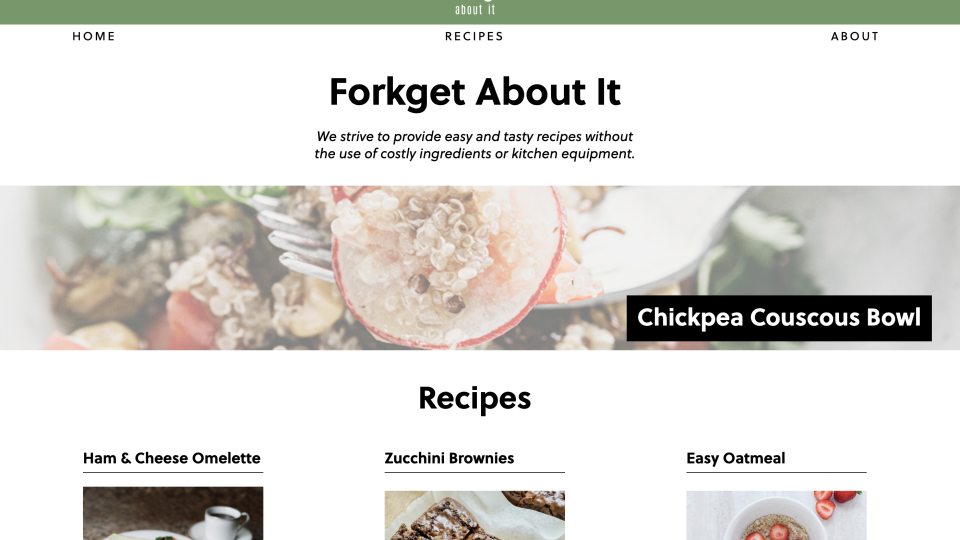 Image from Forkget About It website, offering easy, creative recipes that are inexpensive to prepare