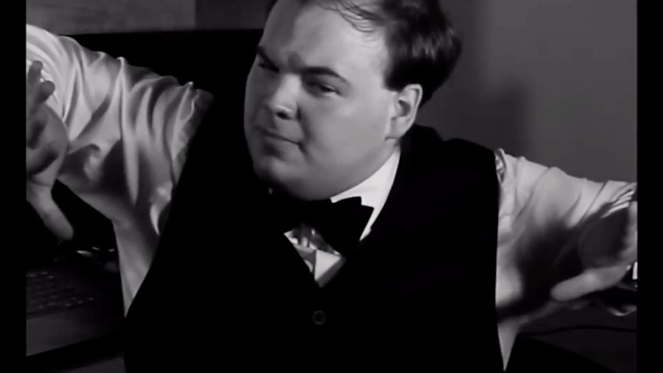 Alexander Griffin plays a man confounded and confronted by the black bar around the screen in Frame Fumble