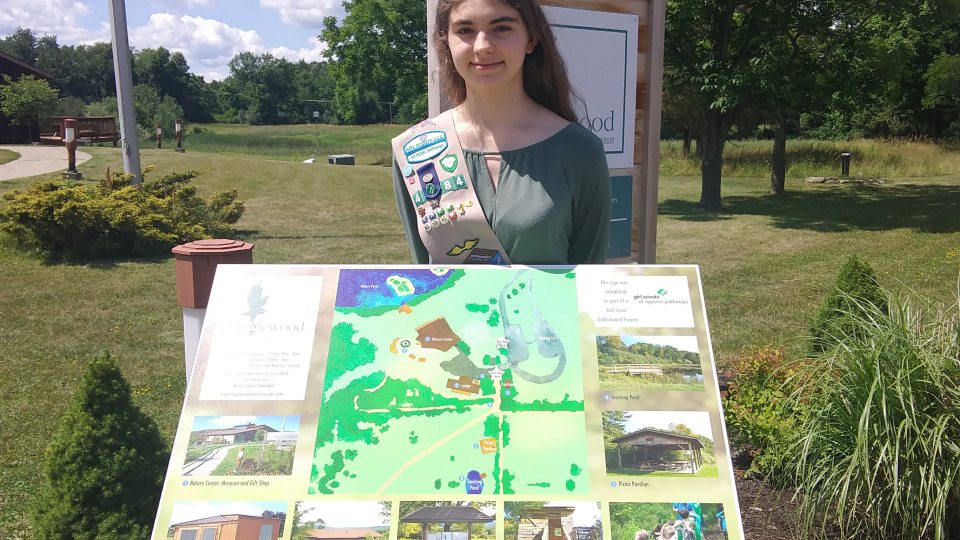 Genevieve Egan earned a Girl Scouts Gold Award for constructing a sign benefiting the Tanglewood Nature Center and Museum