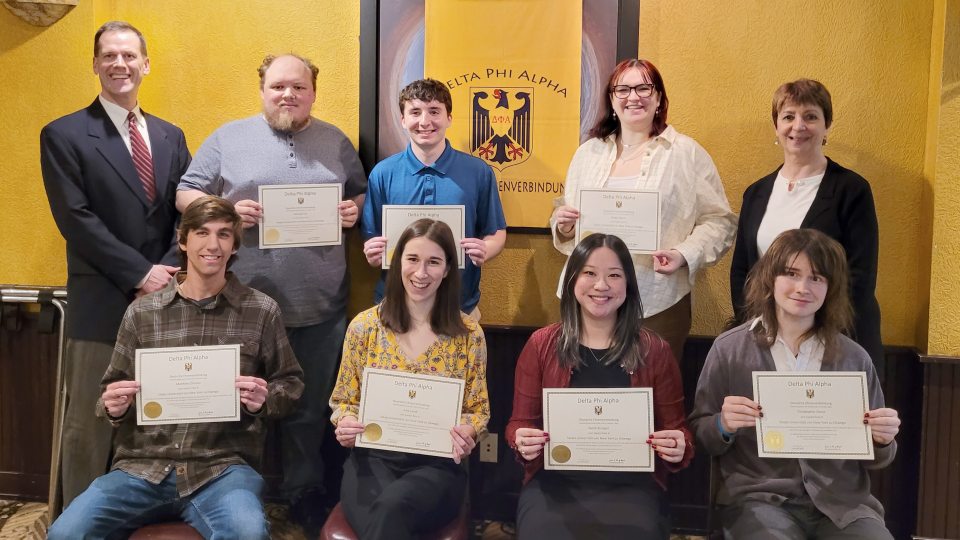 Six Oswego students and a staff member were recently inducted into the SUNY Oswego chapter of Delta Phi Alpha, the National German Honor Society.