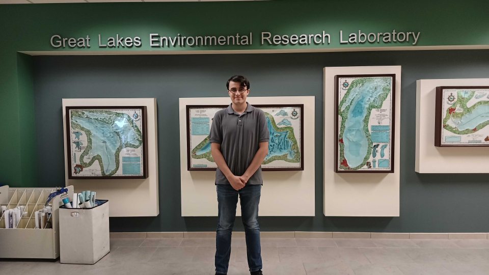 Shaun Laurinaitis standing inside the Great Lakes Environmental Research Laboratory