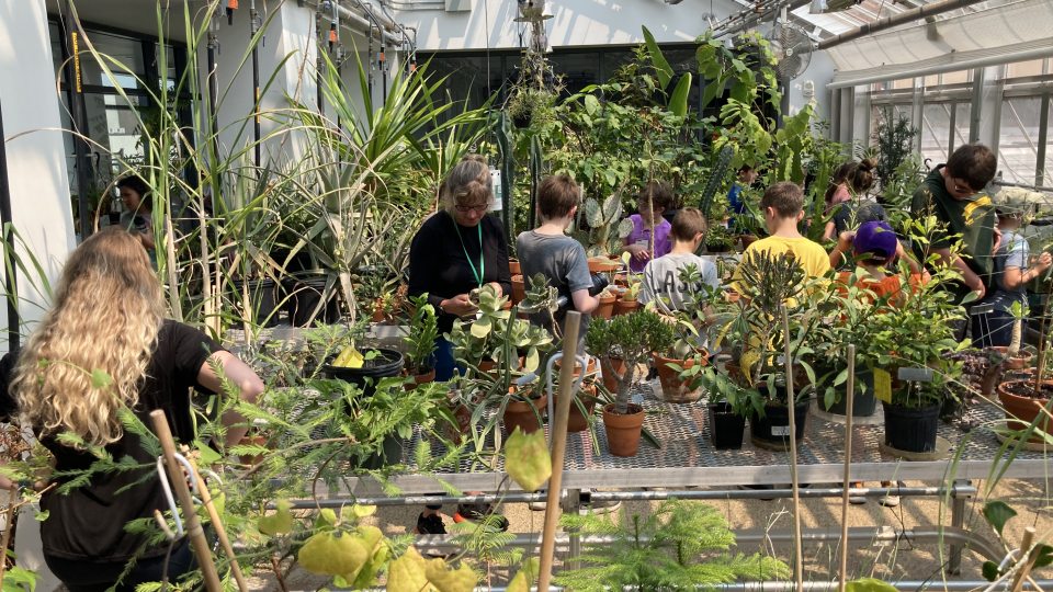 Visitors of all ages tour the SUNY Oswego greenhouse in Shineman Center