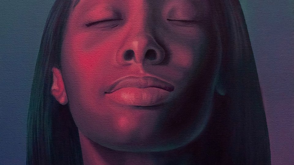 Face of Oswego student as painted portrait