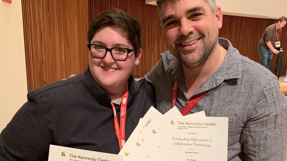 SUNY Oswego representatives celebrate Kennedy Center American College Theater Festival awards