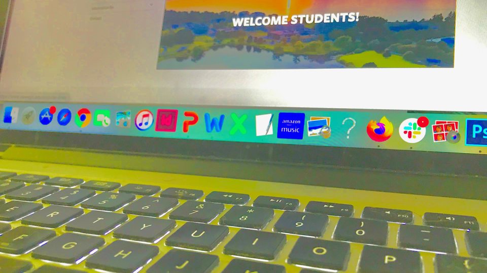 Apple keyboard and laptop
