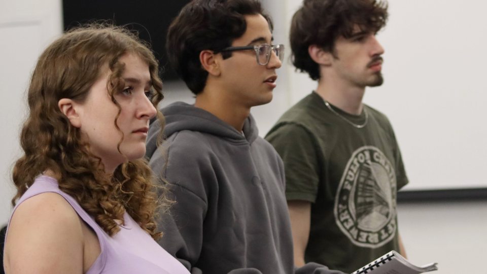 "The Laramie Project" actors include, from left, Tati Copp, Ben Capilets and Aiden O'Brien.