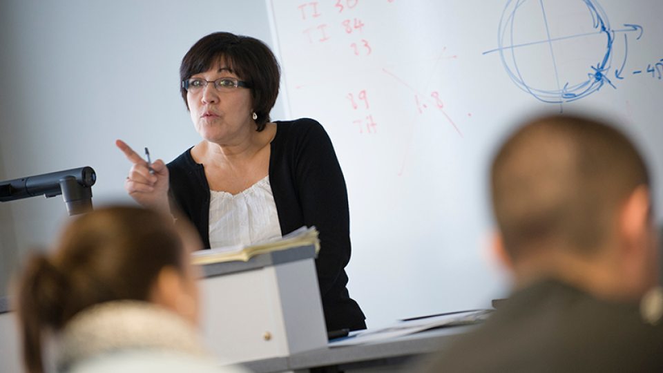 Math professor teaching class