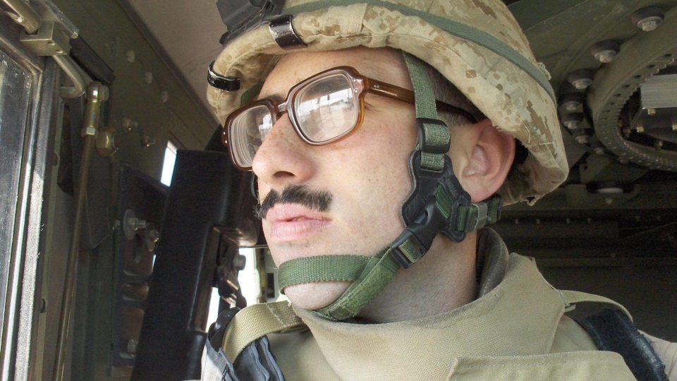 Shown during his deployment to Iraq in 2006, Marine Corps veteran Matthew Gordon is now studying broadcasting and mass communication at SUNY Oswego