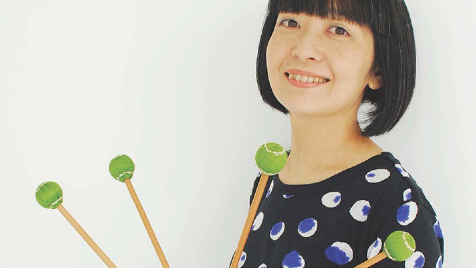Mustumi Tsuuzaki holding xylophone mallets