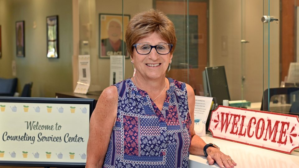Pattie Miller, the office manager in Counseling Services, recently earned the 2025 SUNY Mental Health Champion Award from the SUNY Council of Senior Student Affairs Officers.