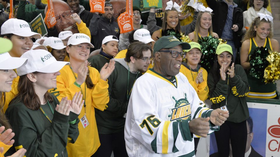 Al Roker broadcasts from his alma mater of SUNY Oswego during the 2017 Rokerthon