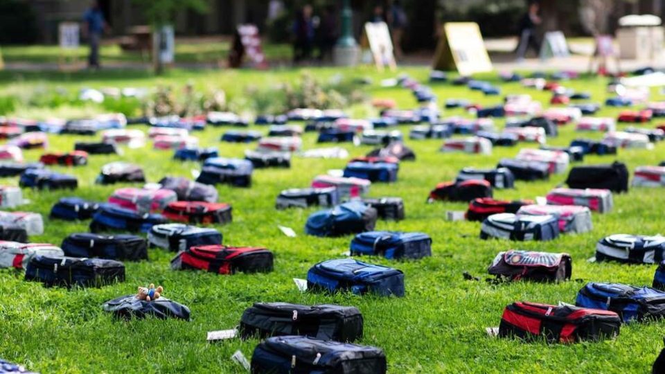Backpacks part of the Send Silence Packing national display to bring awareness to suicide prevention