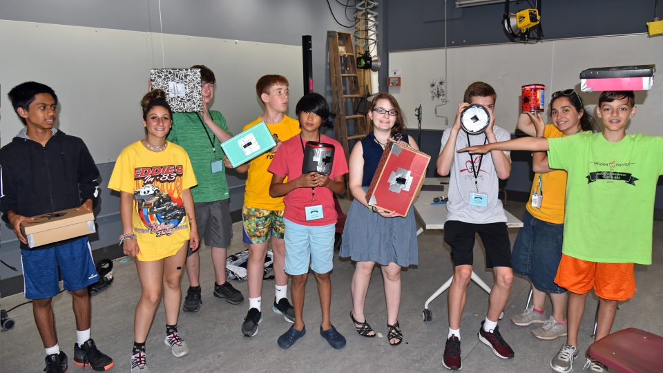 Young participants show off projects they constructed at a previous edition of the summer enrichment camp Sheldon Institute