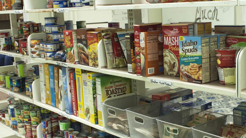 Food items on shelves in the SHOP pantry