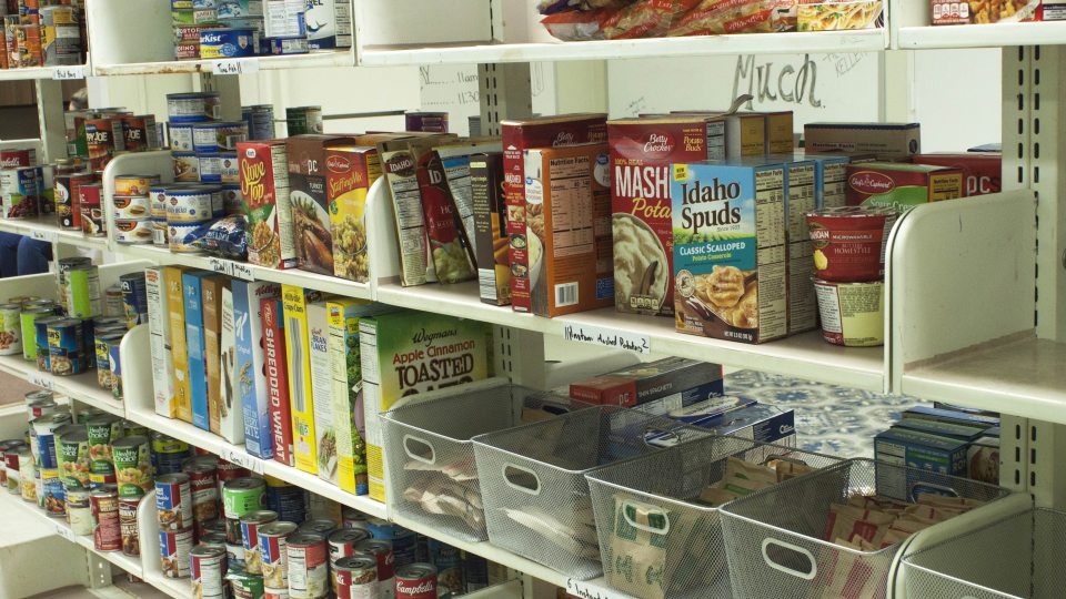 Food items on shelves in the SHOP pantry