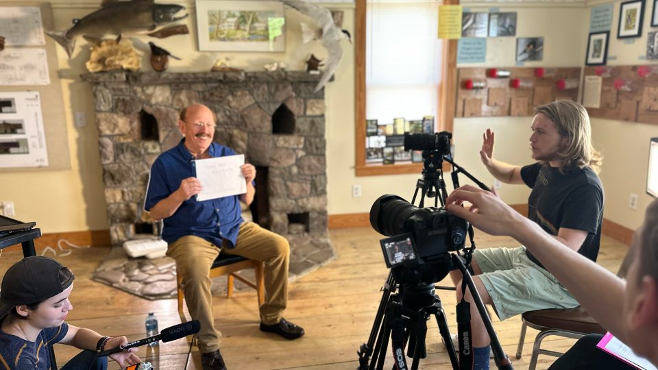 SUNY Oswego students interview Charlie Itzin for a Sterling Nature Center documentary