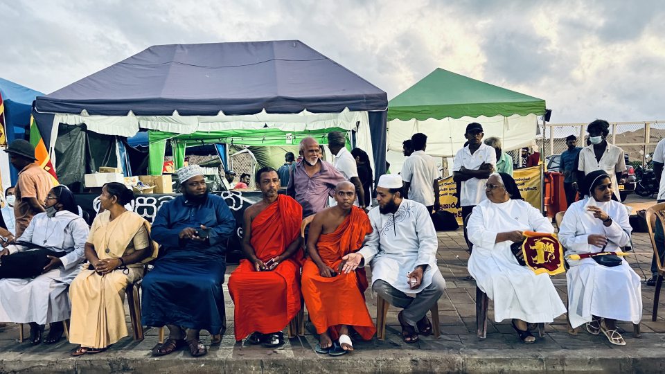 Photo of peaceful Sri Lanka protest with leaders from various religions shown together, taken by Marlon Ariyasinghe