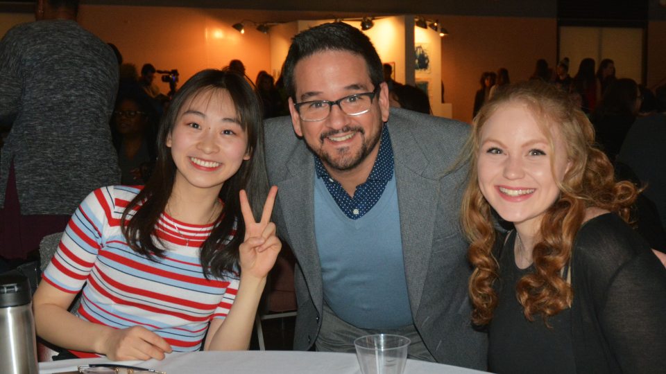 Professor Francisco Suarez (center) with students who participated in the Diversity in the Arts project