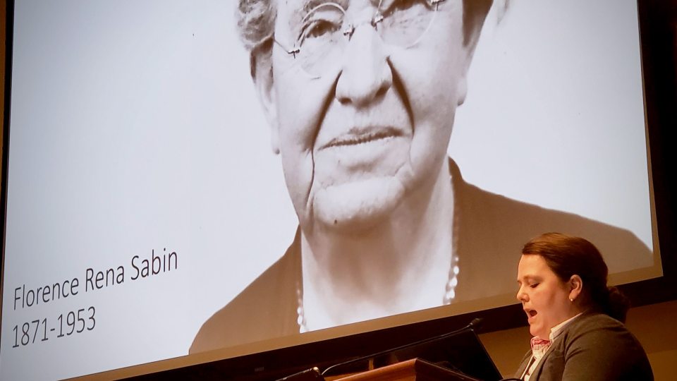 Communication studies faculty member Serenity Sutherland discusses her “Visualizing Women in Science” at the conference of the American Philosophical Society.