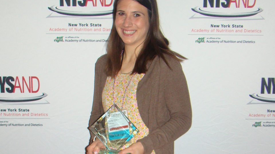 SUNY Oswego’s registered dietitian Kathryn Szklany recently earned a statewide honor from the New York State Academy of Nutrition and Dietetics with the Isabelle A. Hallahan Award