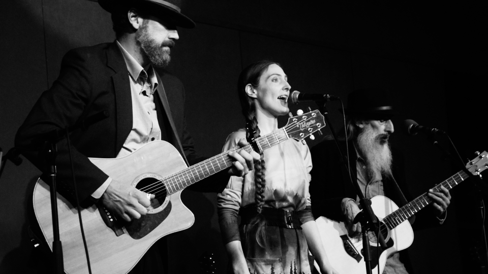 The Fire Within consist of, from left, David Alexander, music faculty member Juliet Forshaw and Michael Judge, shown performing live.