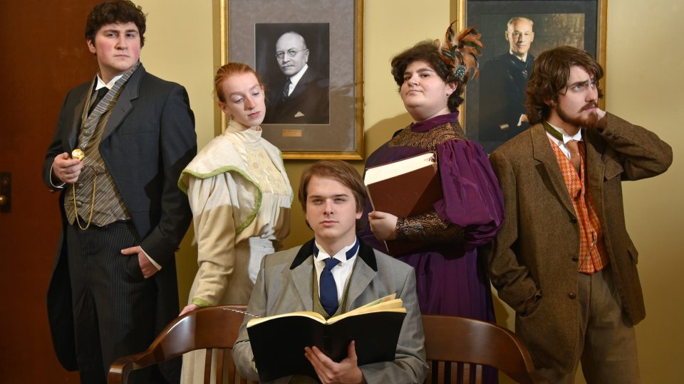 Five cast members of The Good Doctor in 19th century costumes
