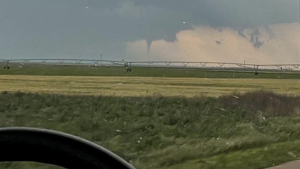 SUNY Oswego’s storm-chasing class traveled through southwestern Kansas and captured an image of a suspected tornado south of Plains, Kansas, on May 28.