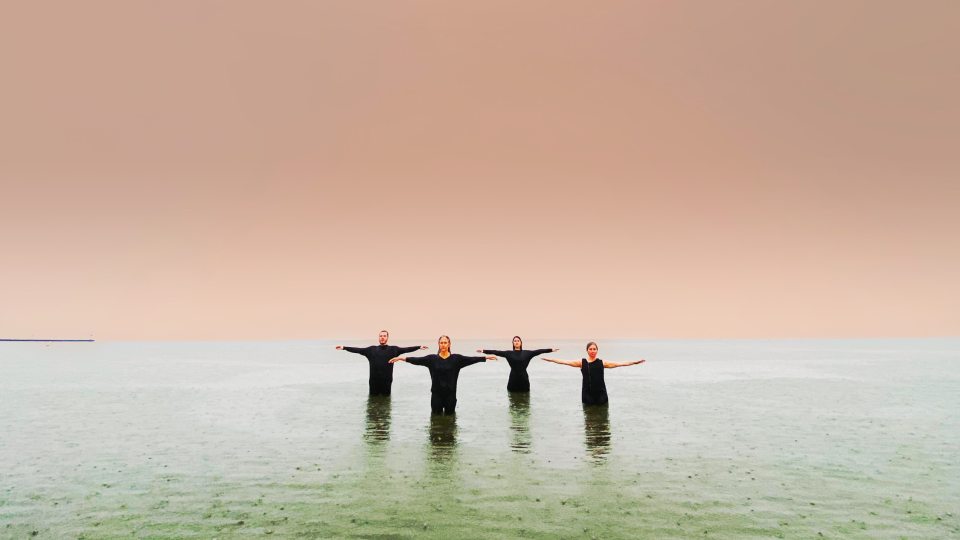 SUNY Oswego student dancers take part in video segments that will be projected during "Weight of Water," a multimedia dance presentation coming to SUNY Oswego's Waterman Theatre