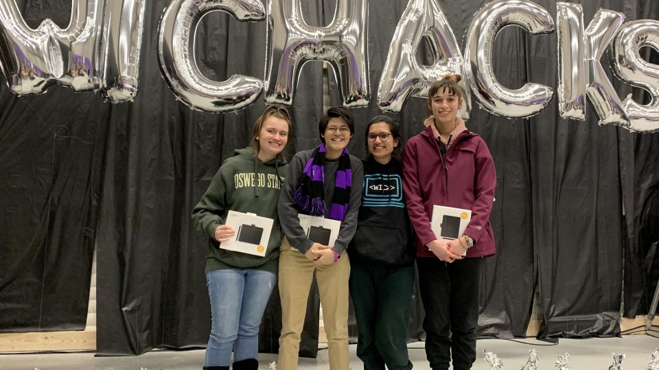 SUNY Oswego team members who won award at hackathon for their inclusive TRANSition app