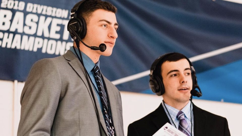 WTOP broadcasters Michael Gross and Nick Ketter work an NCAA broadcast