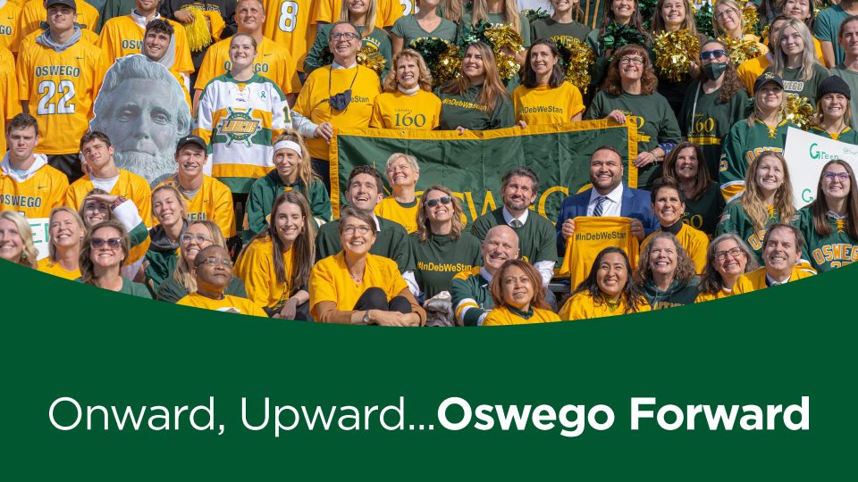 SUNY Oswego Annual Report Cover: Onward, Upward, Oswego Forward