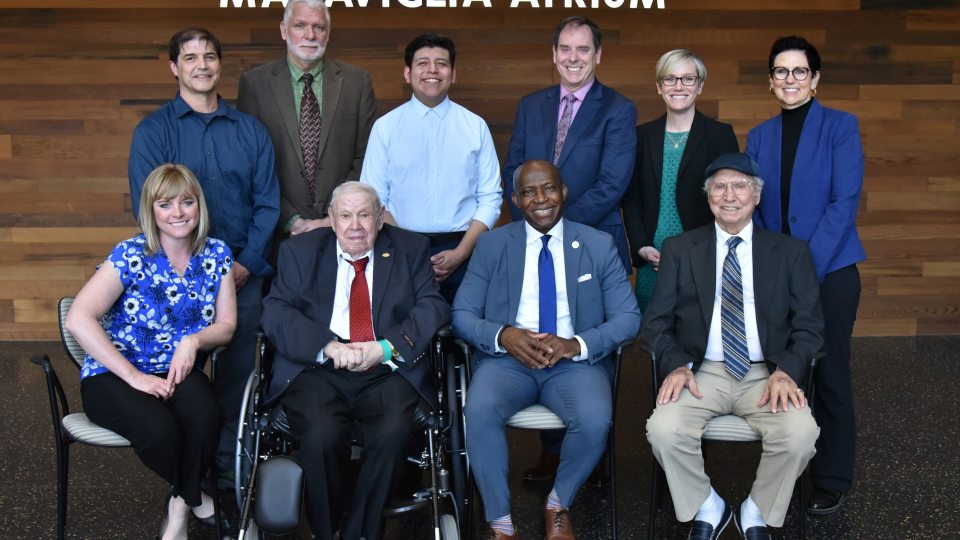 SUNY Oswego’s Wilber Hall recently had its atrium rededicated in honor of a generous donation by Frank Maraviglia of the Class of 1958. Family, friends and campus members celebrated the occasion.