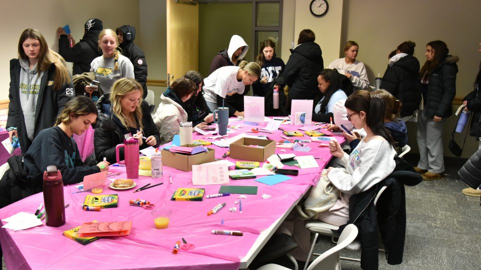 Students make cards for Valentine's Day and Easter for local senior citizens
