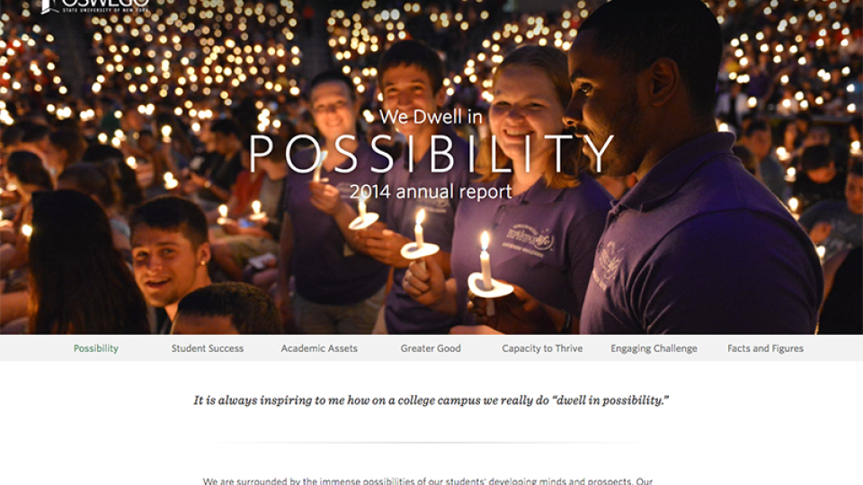 SUNY Oswego 2014 Annual Report website homepage