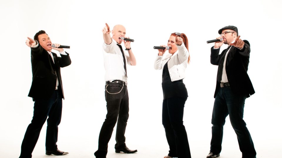 Four members of Blue Jupiter a cappella act