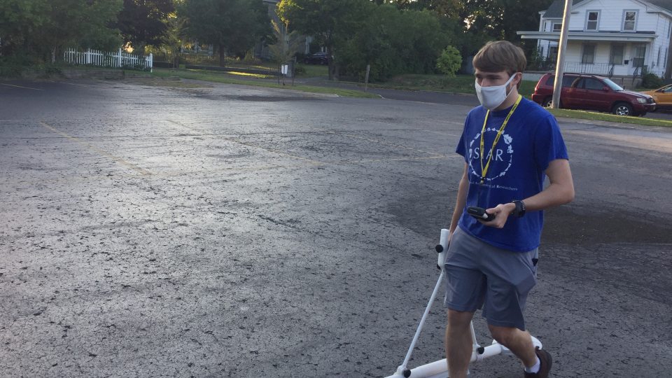 Max Cameron, a senior anthropology major, uses a large electromagnetic device called the EMP 400 in hunting for -- and apparently finding -- Oswego's 18th-century Fort George