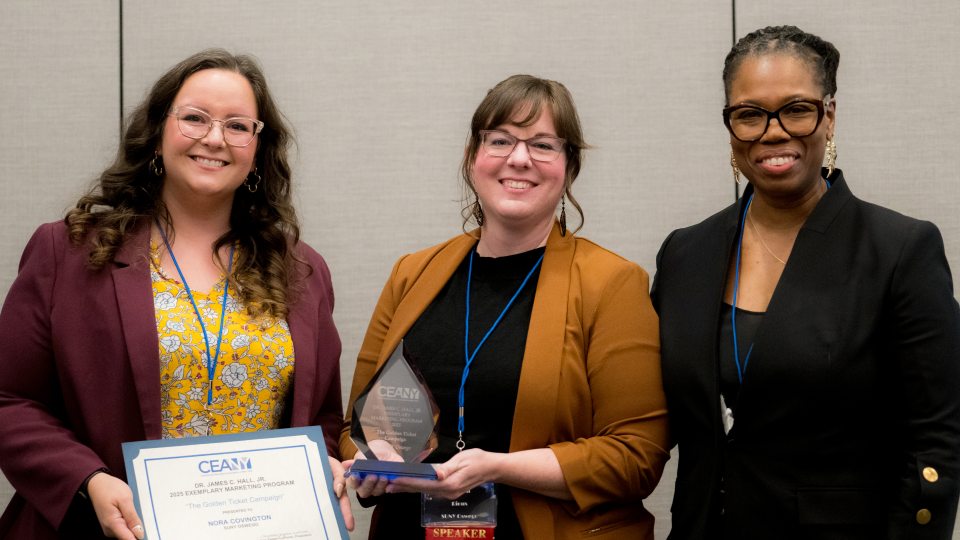 SUNY Oswego Division of Extended Learning staffers accept Continuing Education Association of New York (CEANY) Exemplary Marketing Program Award