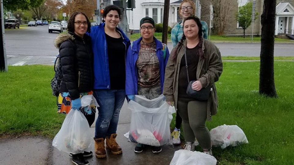 Students cleaning up
